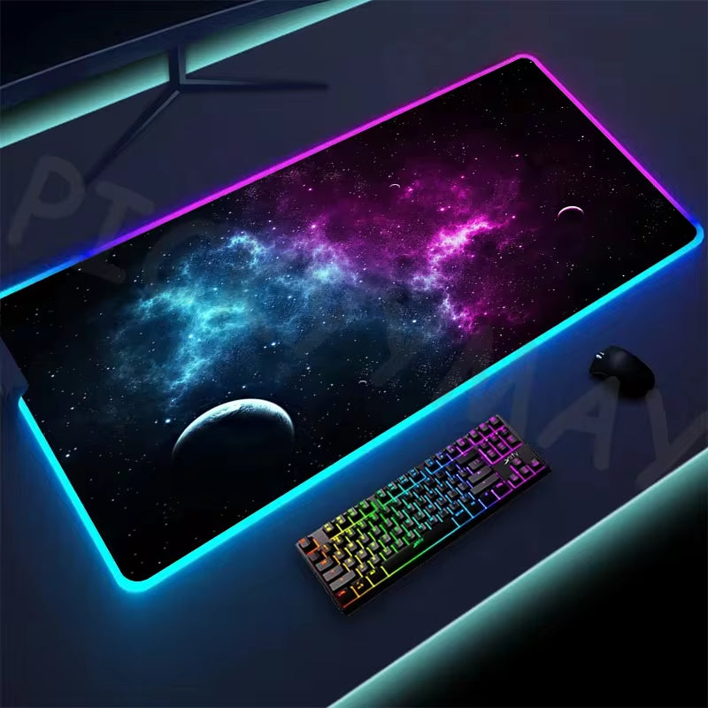 Universe RGB Gaming Mousepad Space Mouse Mats LED Large Gamer Mousepads XXL Keyboard Pads Luminous Desk Mat Mouse Pad Backlit