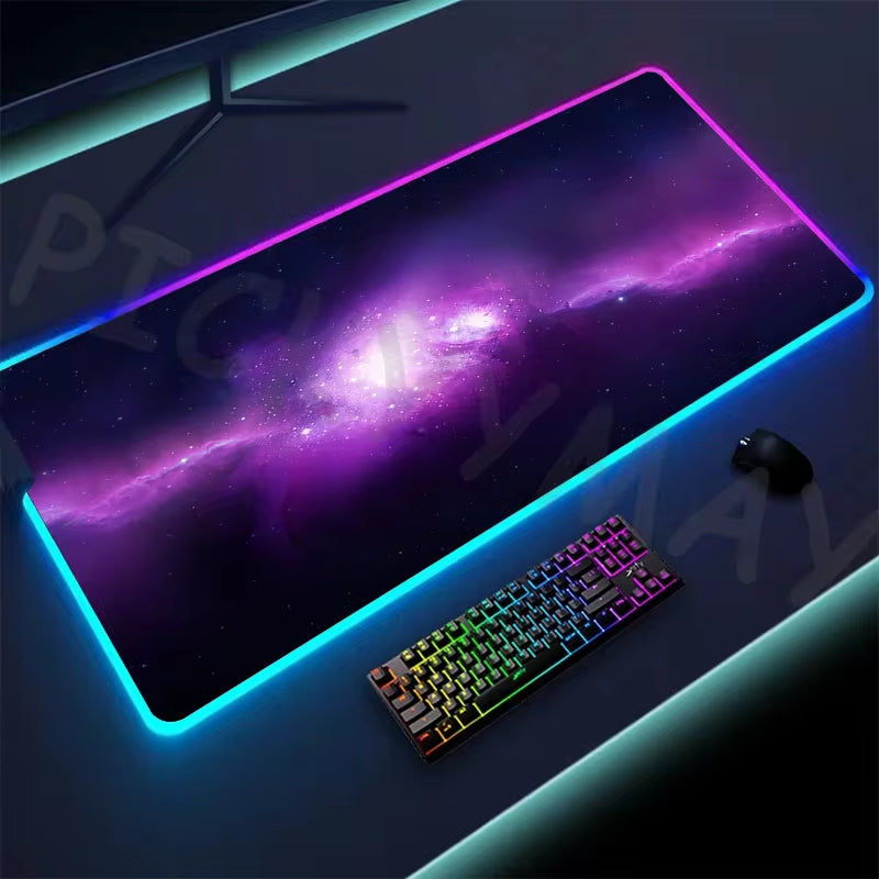 Universe RGB Gaming Mousepad Space Mouse Mats LED Large Gamer Mousepads XXL Keyboard Pads Luminous Desk Mat Mouse Pad Backlit