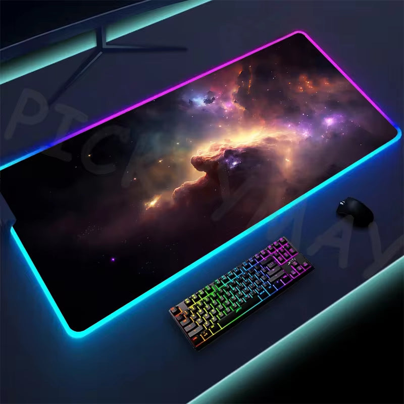 Universe RGB Gaming Mousepad Space Mouse Mats LED Large Gamer Mousepads XXL Keyboard Pads Luminous Desk Mat Mouse Pad Backlit